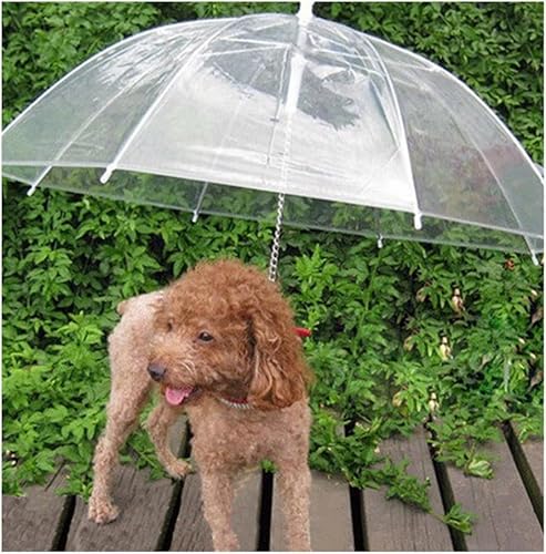 Shixiaodan Haustier-Regenschirm (Hund/Katzen-Regenschirm) Hundetraktionsseil – Transparenter wasserdichter Haustier-Regenschirm von Shixiaodan