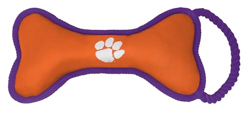 ShopInstaPets NCAA Hundespielzeug in Knochenform, mit Quietscher und Seil, langlebig und lustig für Hunde (Clemson Tigers) von ShopInstaPets