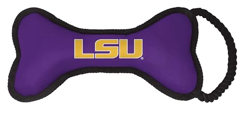 ShopInstaPets NCAA Hundespielzeug in Knochenform, mit Quietscher und Seil, langlebig und lustig für Hunde (LSU-Tigers) von ShopInstaPets