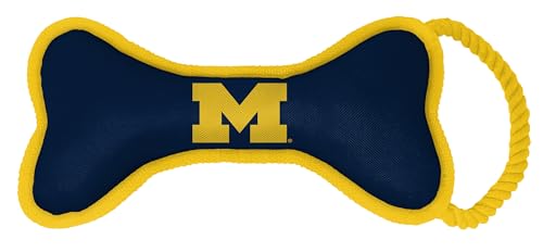 ShopInstaPets NCAA Hundespielzeug in Knochenform, mit Quietscher und Seil, langlebig und lustig für Hunde (Michigan Wolverines) von ShopInstaPets