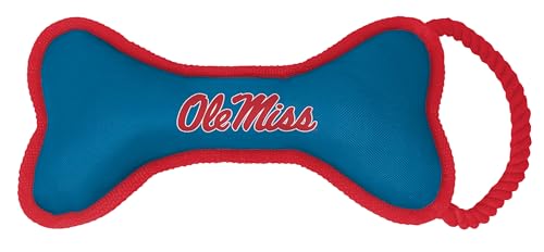 ShopInstaPets NCAA Hundespielzeug in Knochenform, mit Quietscher und Seil, langlebig und lustig für Hunde (Ole Miss Rebels) von ShopInstaPets