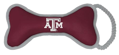 ShopInstaPets NCAA Hundespielzeug in Knochenform, mit Quietscher und Seil, langlebig und lustig für Hunde (Texas A&M Aggies) von ShopInstaPets