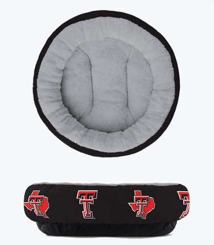 ShopInstaPets Texas Tech Red Raiders Haustierbett, offizielles Lizenzprodukt, Plüsch, Donut-Haustierbett, gemütlich, maschinenwaschbar, perfekt für Haustiere (XL) von ShopInstaPets