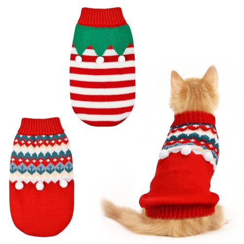 ShuRung 2PCS Welpen Weihnachten Pullover Katze Rollkragen Strickwaren Xmas Elf Outfits Hund Warme Kleidung Pullover für Kätzchen Welpen M von ShuRung