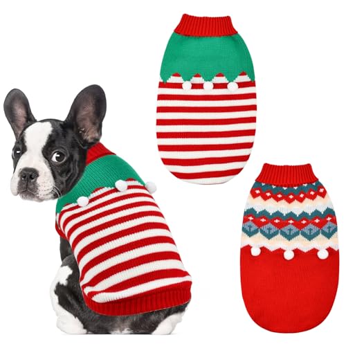 ShuRung 2PCS Welpen Weihnachten Pullover Katze Rollkragen Strickwaren Xmas Elf Outfits Hund Warme Kleidung Pullover für Kätzchen Welpen XXL von ShuRung