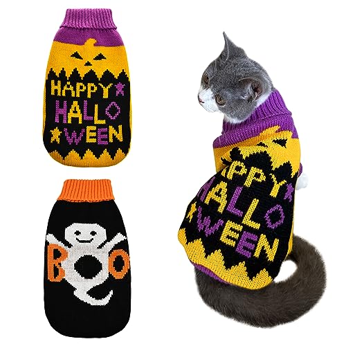 ShuRung 2Pcs Halloween Dog Sweaters Kitten Cat Knitwear Puppy Cat Halloween Pumpkin Ghost Sweater Pet Halloween Sweater Clothes Outfit Costume for Kittens Cats Puppies Small Medium Dogs L von ShuRung