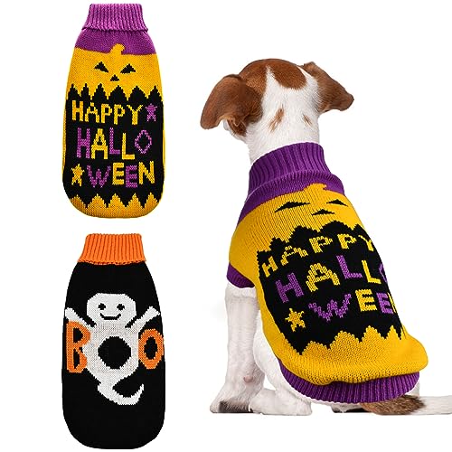 ShuRung 2Pcs Halloween Dog Sweaters Kitten Cat Knitwear Puppy Cat Halloween Pumpkin Ghost Sweater Pet Halloween Sweater Clothes Outfit Costume for Kittens Cats Puppies Small Medium Dogs XXL von ShuRung