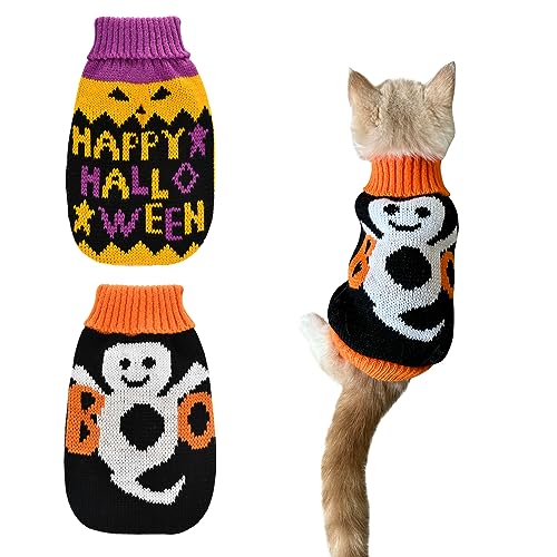 ShuRung 2Pcs Halloween Dog Sweaters Kitten Cat Knitwear Puppy Cat Halloween Pumpkin Ghost Sweater Pet Halloween Sweater Clothes Outfit Costume for Kittens Cats Puppy Small Medium Dogs XS von ShuRung