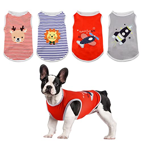 ShuRung 4 Stück Hundeshirts Hund Tank Tops Niedliches Muster Katze Hund Sommer Weste Shirt Hund Streifen Ärmelloses T-Shirt Haustier Weiche Atmungsaktive Kleidung für Katzen Kleine Mittlere Hunde XL von ShuRung