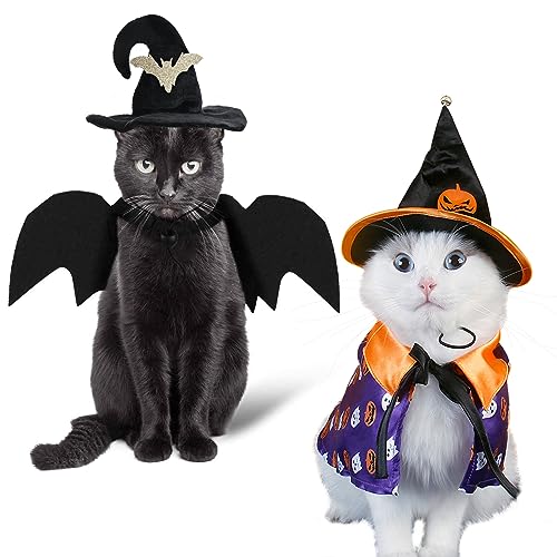 ShuRung Halloween Pet Costumes Cat Wizard Costume Dog Funny Wizard Clothes Cat Bat Wings Wizard Hat Cute Pumpkin Cloak Outfits for Kittens Puppy von ShuRung