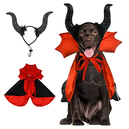 ShuRung Haustier Halloween Kostüm Set Katze Cosplay Vampir Cape Teufel Hörner Hut Urlaub Kleidung für Katze Welpe Hund Halloween Party Haustier Cosplay von ShuRung