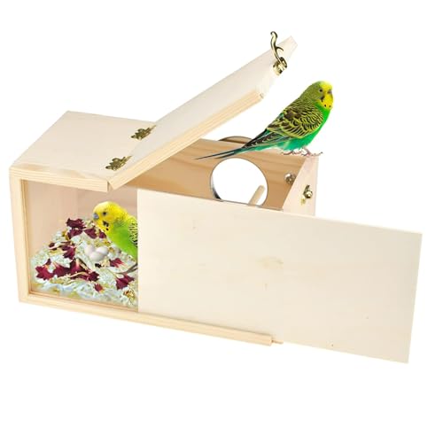 ShuRung Papagei Nistkasten Nymphensittiche Nymphensittiche Vogelbrutkasten Haus Handgefertigte Holz Acryl Transparent Vogelbox mit Abnehmbarem Holzbrett für Sittiche Nymphensittiche Wellensittiche von ShuRung