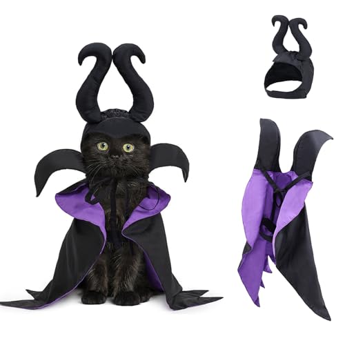 ShuRung Welpe Halloween Hexe-förmigen Kostüm Katze lila Vampir Cape Welpe Zauberer Teufel Hörner Hut Haustier Urlaub Outfit für Katze Kleiner Hund von ShuRung