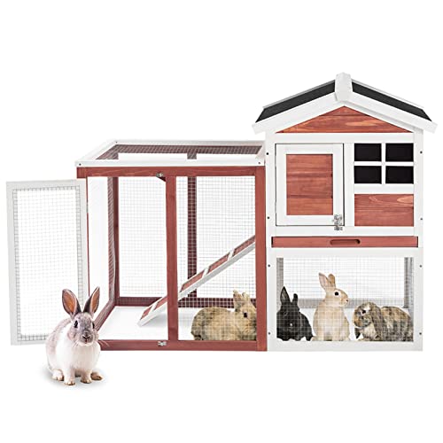 hasenstall kaninchenstall Animal Rabbit Bunny Hutch Käfighaus Meerschweinchen Hutch Verstecken/Laufen mit Linoleumdach 2-Tier für draußen kleintierstall mit aus Holz doppelstockhaus (braun) von ShuaiYu