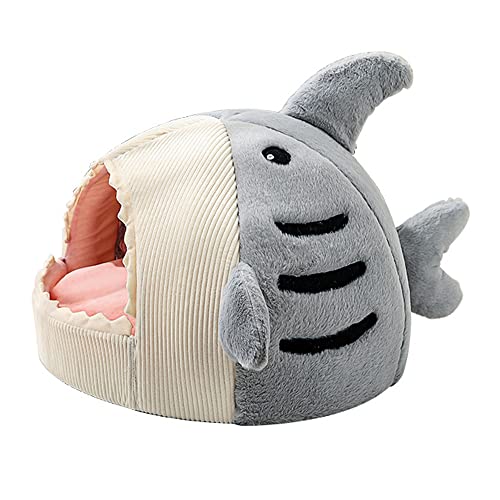 Shujin Hai Shark Katzenhöhle Katzenbett Flauschig mit weichem waschbar Innenkissen Hundehöhle Hundebett Schlafsack Kuschelhöhle Katzenkrob für Katzen und Hunde Drinnen (Grau,L) von Shujin