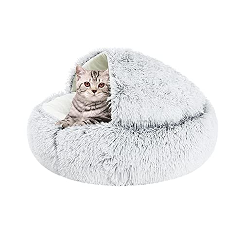 Shujin Katzenhöhle Plüsch Katzenbett 2 in 1 Faltbar Kuschelhöhle Halbgeschlossenes Schlafsack Warm Rund Waschbar Katzenhaus Schlafplatz Bett für Katzen Klein Haustier von Shujin