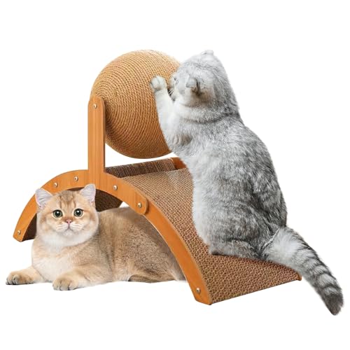 Shujin Kratzbrett für Katzen mit Sisalball,Katzen Kratzpappe mit Premium-Kratztextur Katzen Spielzeug Kratzbretter rutschfest Design Kratzbank für natürliche Kratzbedürfnisse & Möbelschutz von Shujin