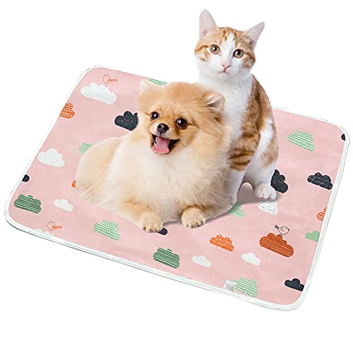 Shujin Trainingsunterlagen für Welpen Waschbare Pee Pad Saugfähig Wiederverwendbar Unterlage Urin Trainingsmatte weiche Haustierunterlage für Hunde und Katzen(Rosa Wolken,60x75cm) von Shujin