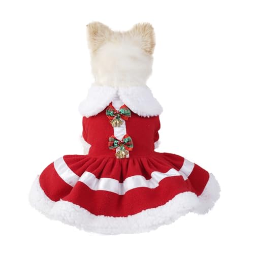 Shulemin Weihnachtskleid für Haustiere mit feiner Verarbeitung, Pelzkragen, Glöckchen, Schleife, Dekoration, Festliche Katze, Hund, für Zubehör, Maschine Rot M von Shulemin