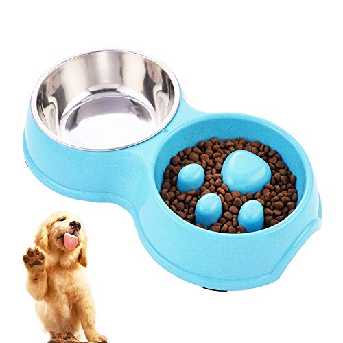 Katzen Napfset Hundenapf Anti Gulp Hundenapf Katzen Puzzle Feeder Hundenäpfe, um das Essen zu verlangsamen Slow Feeder Welpenschale Rosa Hundenapf Blue von Shulishishop