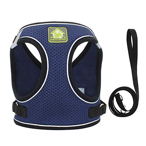 Shulishishop Hunde Leine Hundegeschirr Kein Zuggurt für Hunde Kleine Hundegeschirre Verstellbarer Hundegeschirr Mops Rettungsgeschirr Hundegeschirr und Bleisätze L,Navy Blue von Shulishishop