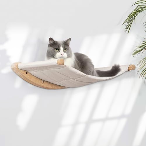 Shulltji Katzenhängematte zur Wandmontage, 21" x 18.5" Katzenhängematte, Stabiles Kängematten Katzen Wand bis zu 35kg, Kletterwand Katzen, Katzenbett zum Schlafen und Ausruhen (XL,Beige) von Shulltji