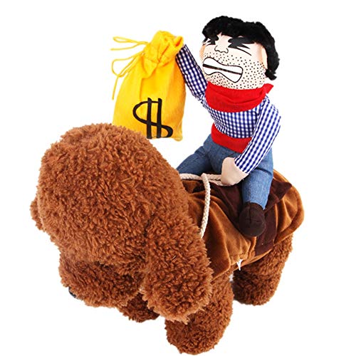 Haustier Kostüm Cowboy Reiter Hundekleidung mit Puppe und Hut oder Tasche Lustige Haustier Ritter Art Kleidung für Hundekatze Dog Clothes (S, Tasche) von ShuoBeiter