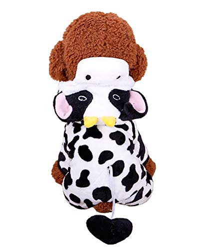 ShuoBeiter Kapuzen-Hundemantel Bekleidung kleine Hunde Karikatur Design Haustier Kostüm Dog Clothes Kleider Hundebekleidung bezaubernd Jacke Mantel Hoodies (L, Kuh) von ShuoBeiter