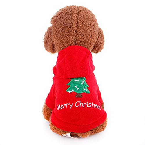 ShuoBeiter Pet Costumes Herbst T-Shirts Hunde Kleidung Frohe Weihnachten Baum Muster Kleidung Baumwolle Hoodie für Katze Kleiner Hund Dogs Clothes (L, Rot) von ShuoBeiter