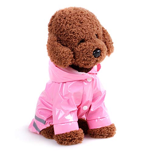 Welpen Regenmantel Hundejacke wasserdichte leichte Süßigkeit Farben Regen Mantel im Freien Regenkleidung mit Kapuze Poncho Haustier Regenmantel Raincoat (L, Rosa) von ShuoBeiter