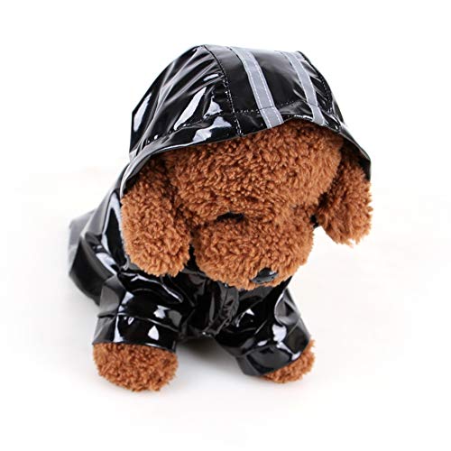 Welpen Regenmantel Hundejacke wasserdichte leichte Süßigkeit Farben Regen Mantel im Freien Regenkleidung mit Kapuze Poncho Haustier Regenmantel Raincoat (L, Schwarz) von ShuoBeiter