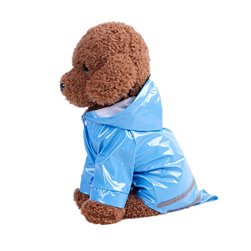 Welpen Regenmantel Hundejacke wasserdichte leichte Süßigkeit Farben Regen Mantel im Freien Regenkleidung mit Kapuze Poncho Haustier Regenmantel Raincoat (M, Blau) von ShuoBeiter