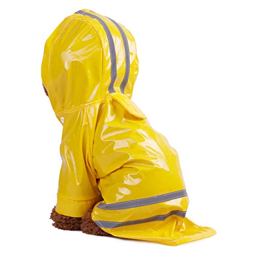 Welpen Regenmantel Hundejacke wasserdichte leichte Süßigkeit Farben Regen Mantel im Freien Regenkleidung mit Kapuze Poncho Haustier Regenmantel Raincoat (M, Gelb) von ShuoBeiter