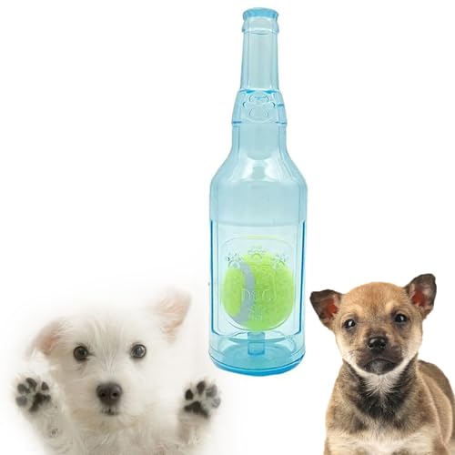 Shupiquant Beer Bottle with Tennis Ball Dog Chew Toy, Pet Chew Beer Bottle with Tennis Ball, Squeaky Dog Toys for Aggressive Chewers (Blue L) von Shupiquant