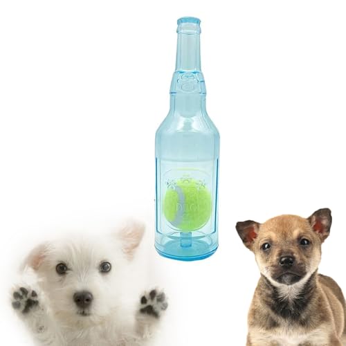 Shupiquant Beer Bottle with Tennis Ball Dog Chew Toy, Pet Chew Beer Bottle with Tennis Ball, Squeaky Dog Toys for Aggressive Chewers (Blue S) von Shupiquant