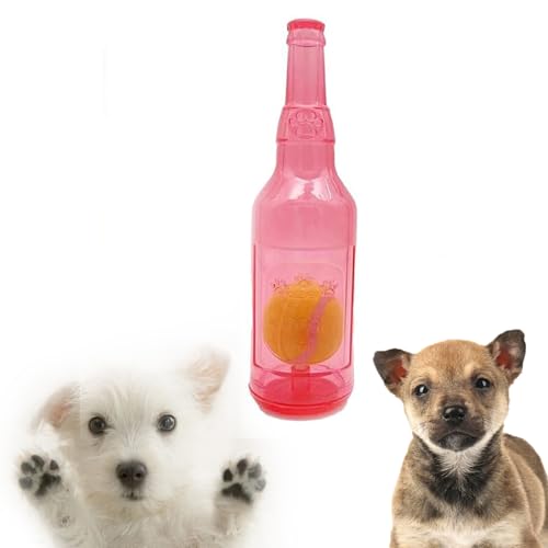 Shupiquant Beer Bottle with Tennis Ball Dog Chew Toy, Pet Chew Beer Bottle with Tennis Ball, Squeaky Dog Toys for Aggressive Chewers (PINK L) von Shupiquant