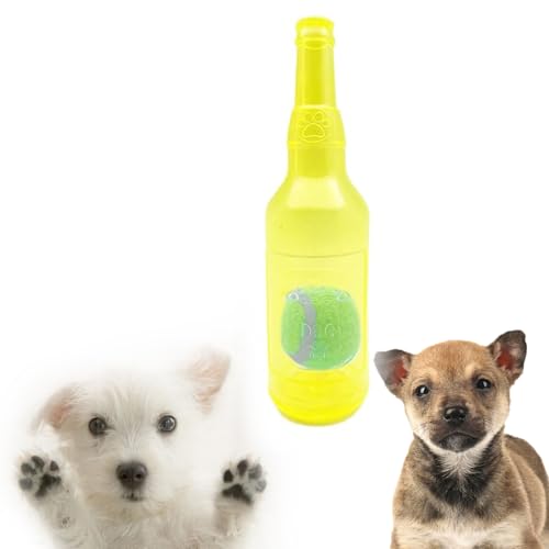 Shupiquant Beer Bottle with Tennis Ball Dog Chew Toy, Pet Chew Beer Bottle with Tennis Ball, Squeaky Dog Toys for Aggressive Chewers (Yellow L) von Shupiquant