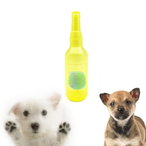 Shupiquant Beer Bottle with Tennis Ball Dog Chew Toy, Pet Chew Beer Bottle with Tennis Ball, Squeaky Dog Toys for Aggressive Chewers (Yellow S) von Shupiquant