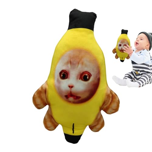 Shurzzesj Bananen-Katzenspielzeug – weinende Bananen-Katze, Plüsch, niedlicher trauriger Bananen-Katzen-Schlüsselanhänger mit Geräuschen, lustige glückliche Katze, Stofftiere, Kissen, Puppenspielzeug von Shurzzesj