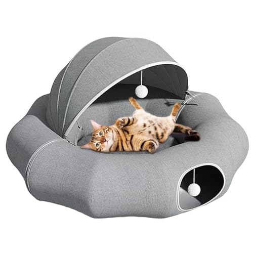 Shurzzesj Katzen-Tunnelbett,Katzen-Donut-Tunnelbett | Runder Katzentunnel mit zentraler weicher Matte und baumelnden Bällen | Abnehmbares Katzenspielplatzspielzeug für Hauskatzen, Donut-Katzenbett von Shurzzesj