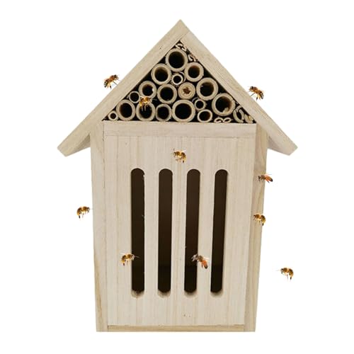 Shurzzesj Mason Bee House Leer - Natur Holz Mason Bee Box - Stabile und Stilvolle Gartendeko Bienenstock für Marienkäfer, Bestäubende Bienen und Schmetterlinge von Shurzzesj