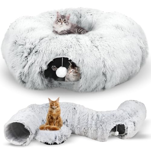 Shyllin Katzentunnel Rund Plüsch, Katzentunnel Rund mit Schlafplatz, Katzenspielzeug für Indoor-Katzen, Weiches Katzenbett, Katzentunnel XXL, Katzenbett Flauschig von Shyllin