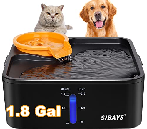 SIBAYS 235oz 1.8GAL 7L Trinkbrunnen für Hunde, Große Hunde Haustier Wasser Brunnen mit 5 Schichten Filtration System Kein Verschütten Sehr Leise BPA-freie Automatische mit Ersatzfilter & Haarbeutel von SIBAYS