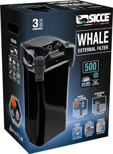 SICCE Whale 500 Aquarium-Kanisterfilter 390 GPH | Ultra-leiser externer Aquarium-Filtrationsfilter für Süß- und Salzwasser-Fischtanks und Aquarien | selbstansaugende Schnelltrennung von Sicce