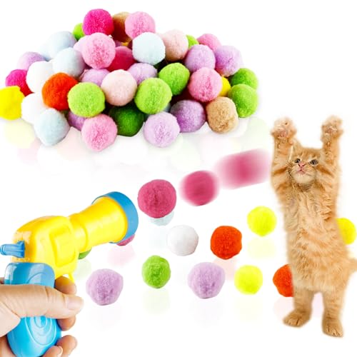 SicoVision Premium weiche Bommelbälle für Katzen – interaktives Katzenspielzeug, Ballwerfer, leise, elastische Katzenteaser-Ball, 3 cm, Plüschspielzeug, Pompom-Bälle für Kätzchen-Training und Spielen von SicoVision