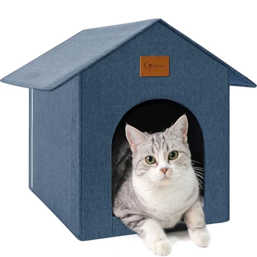 Katzenhaus für draußen, Katzenhaus für draußen, Katzenhaus für draußen und drinnen, isoliertes Katzenhaus für den Winter mit gemütlichem Kissen, einfach zu montieren, Marineblau von Siedihit