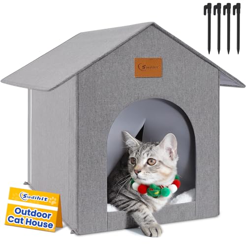 Siedihit Katzenhaus im Freien, Katzenhaus für draußen, wilde Katze, draußen wasserdichtes Katzenhaus für Outdoor/Indoor-Katzen, isoliertes Katzenhaus für den Winter mit gemütlichem Kissen (Grau, von Siedihit