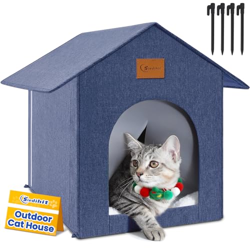 Siedihit Katzenhaus im Freien, Katzenhaus für draußen, wilde Katze, draußen wasserdichtes Katzenhaus für Outdoor/Indoor-Katzen, isoliertes Katzenhaus für den Winter mit gemütlichem Kissen (Marineblau, von Siedihit