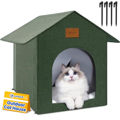 Siedihit Katzenhaus für den Außenbereich, wasserdichtes Katzenhaus für Outdoor/Indoor-Katzen, isoliertes Katzenbett für alle Jahreszeiten, mit gemütlichem Kissen, einfach zu montieren (Olivgrün von Siedihit