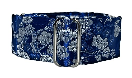 Martingale-Halsband, mit Satin, gefüttert, 3 cm breit, für IG italienische Windhunde, Whippet Welpenhalsband, andere Rassen mit ähnlichem Hals, Blau (Sakura M 21,6 cm - 29,2 cm) von SightHound Gang